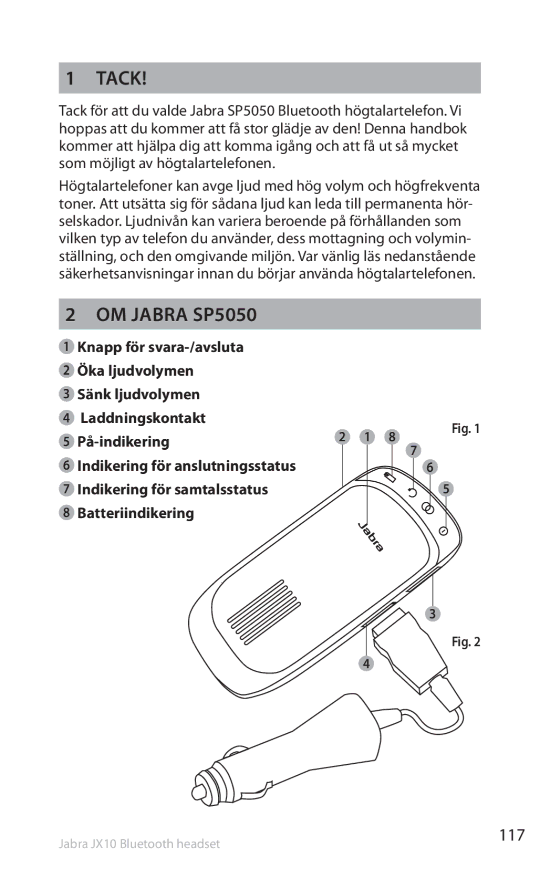 Lennox Hearth manual Tack, Om Jabra SP5050, 117 