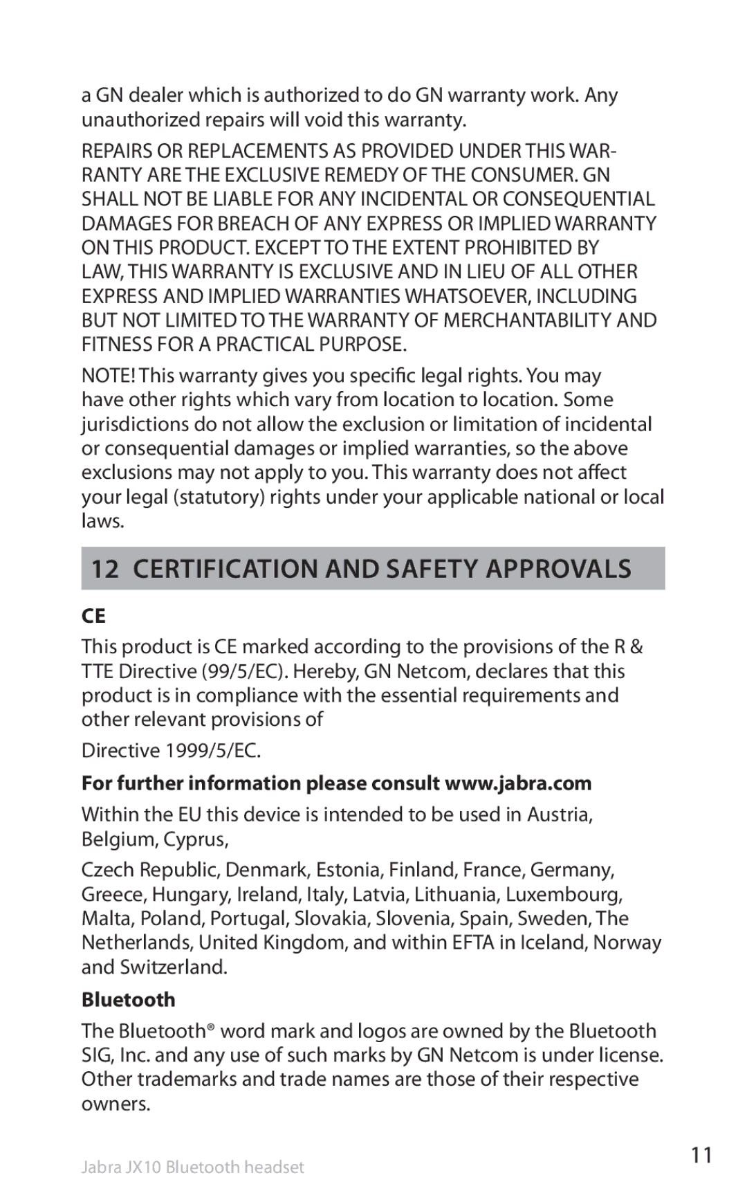 Lennox Hearth SP5050 manual Certification and safety approvals, Bluetooth 