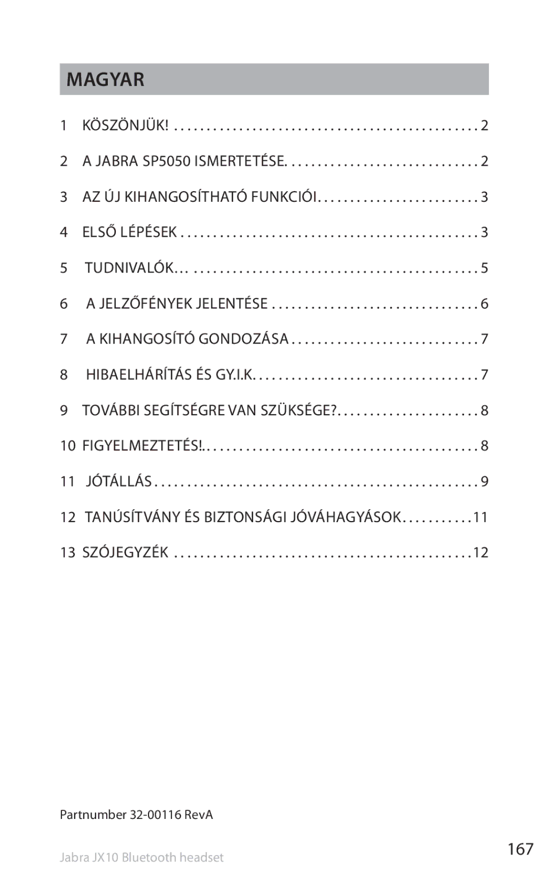 Lennox Hearth SP5050 manual Magyar, 167, 12 Tanúsítvány és biztonsági jóváhagyások 