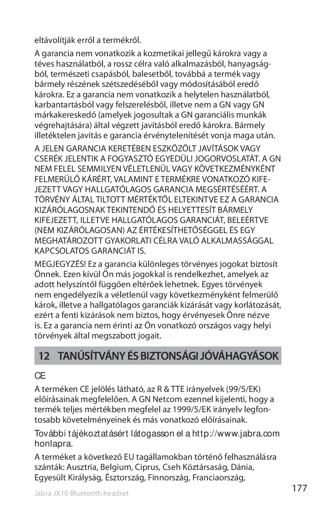 Lennox Hearth SP5050 manual 12 Tanúsítvány és biztonsági jóváhagyások, 177, Eltávolítják erről a termékről 