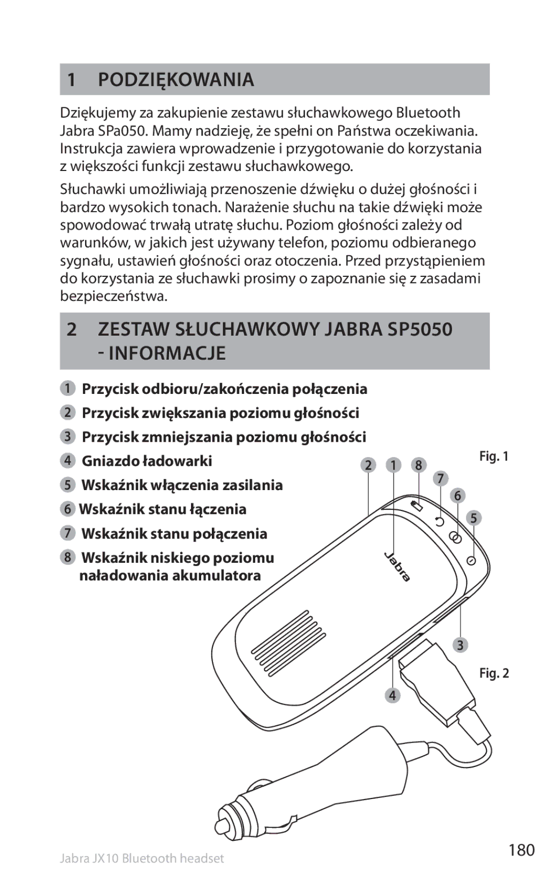 Lennox Hearth manual Podziękowania, Zestaw słuchawkowy Jabra SP5050 informacje, 180, Zapłonu łatwopalnych gazów 