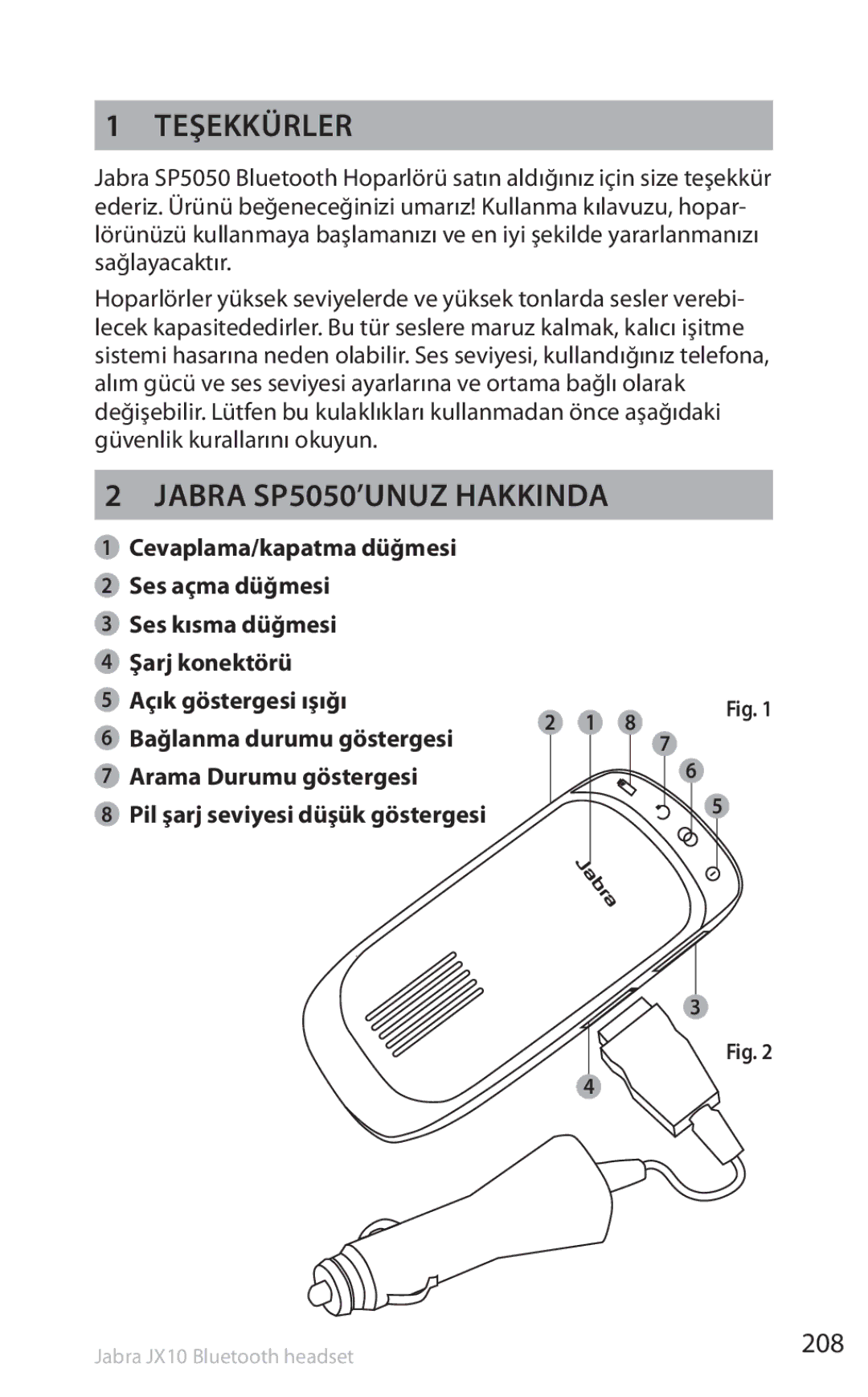 Lennox Hearth manual Teşekkürler, Jabra SP5050’unuz hakkında, 208 