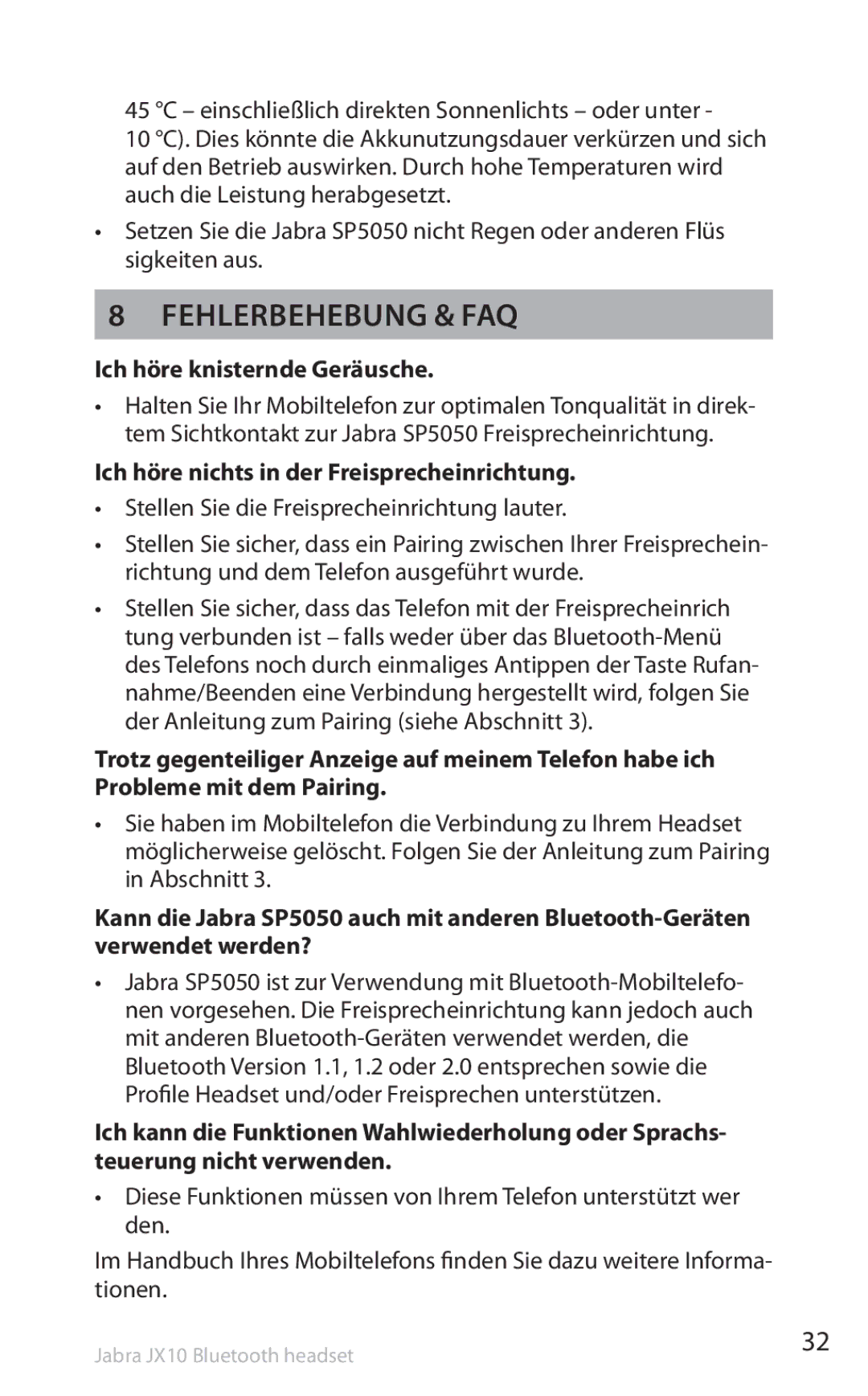 Lennox Hearth SP5050 Fehlerbehebung & FAQ, Ich höre knisternde Geräusche, Ich höre nichts in der Freisprecheinrichtung 