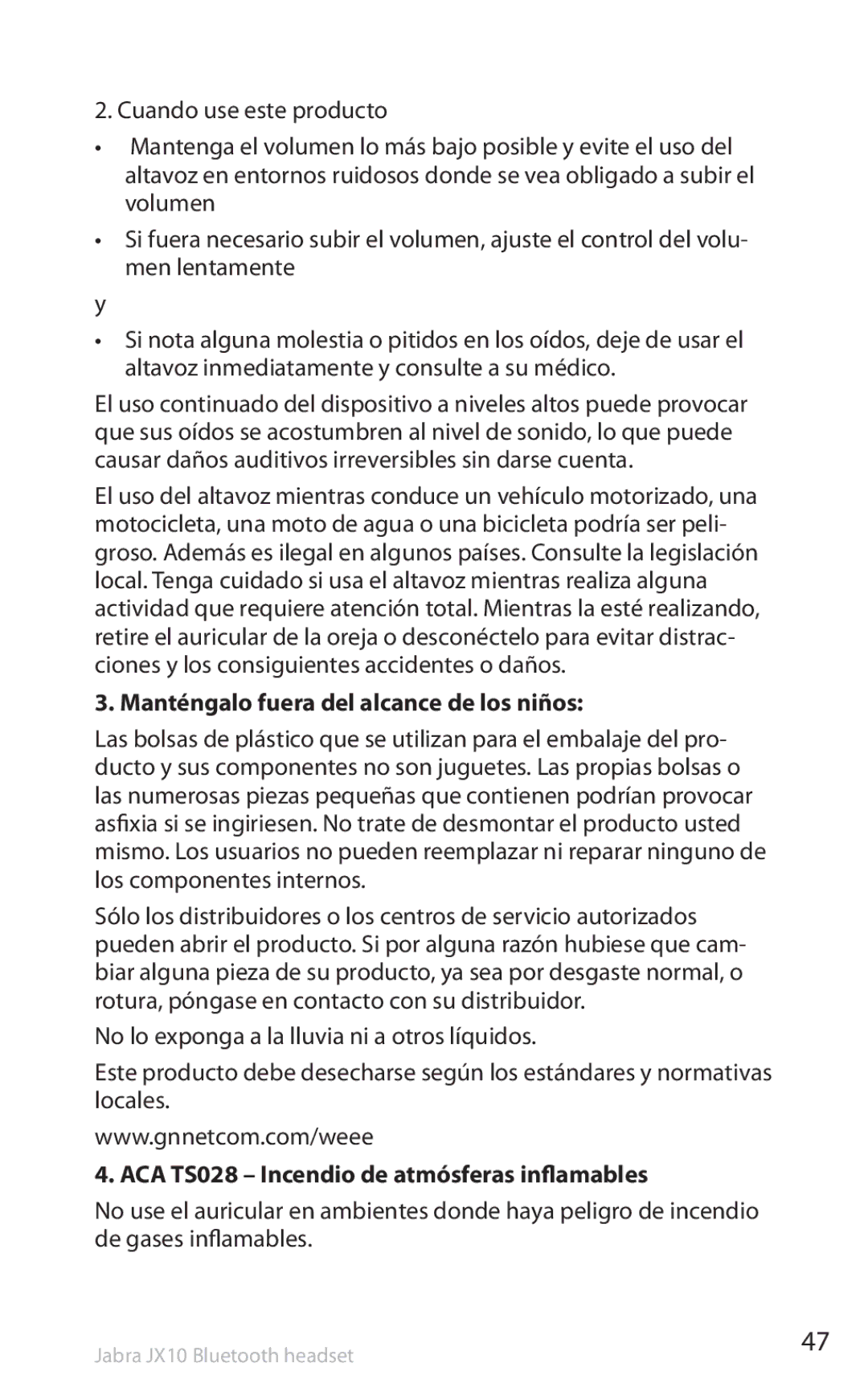 Lennox Hearth SP5050 manual Manténgalo fuera del alcance de los niños, ACA TS028 Incendio de atmósferas inflamables 