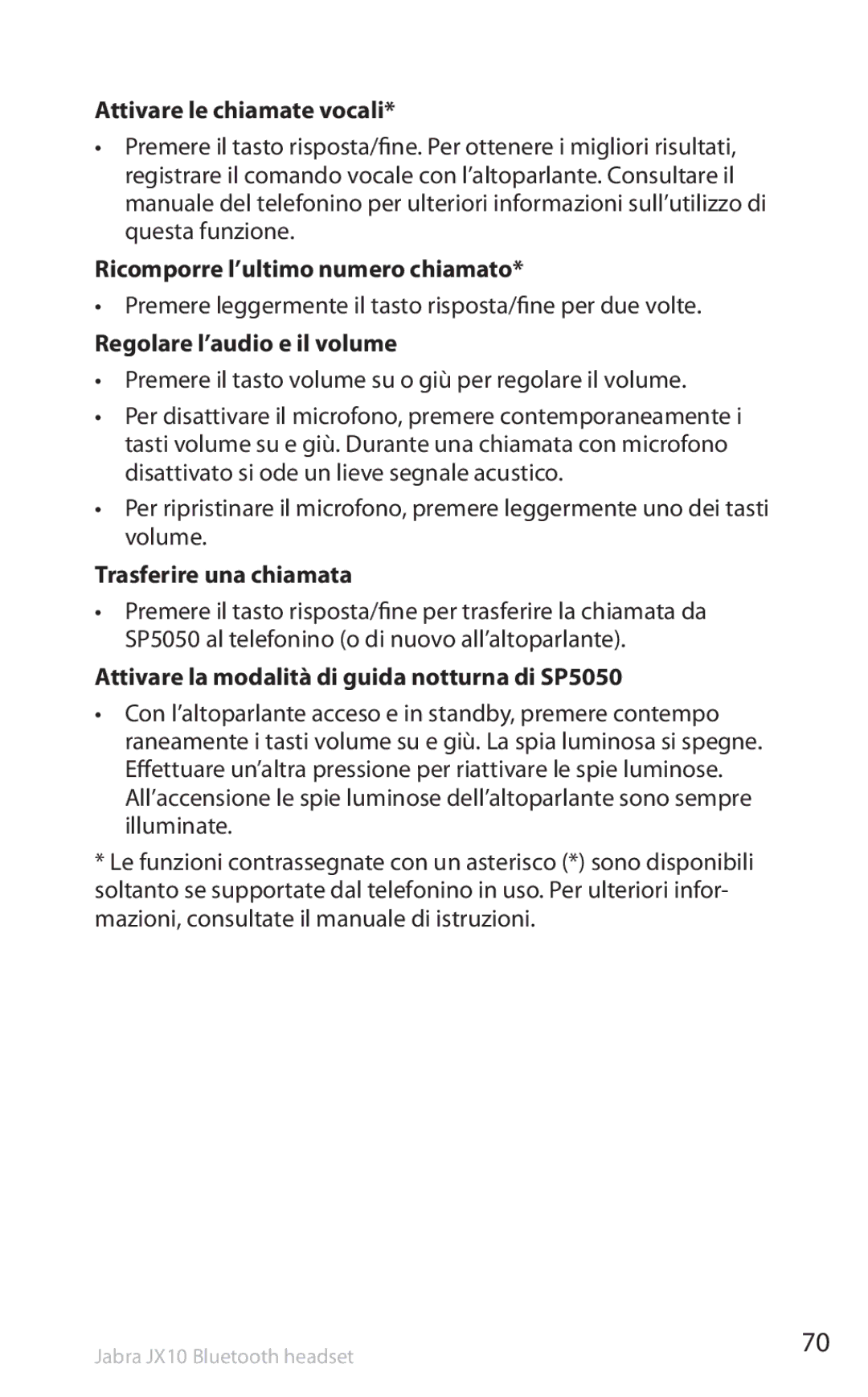 Lennox Hearth SP5050 manual Attivare le chiamate vocali, Ricomporre l’ultimo numero chiamato, Regolare l’audio e il volume 