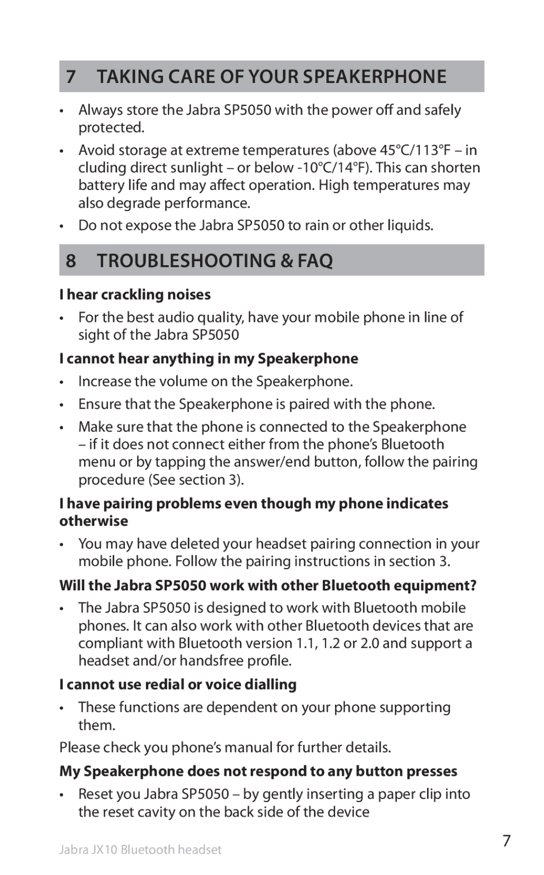 Lennox Hearth SP5050 manual Taking care of your Speakerphone, Troubleshooting & FAQ 