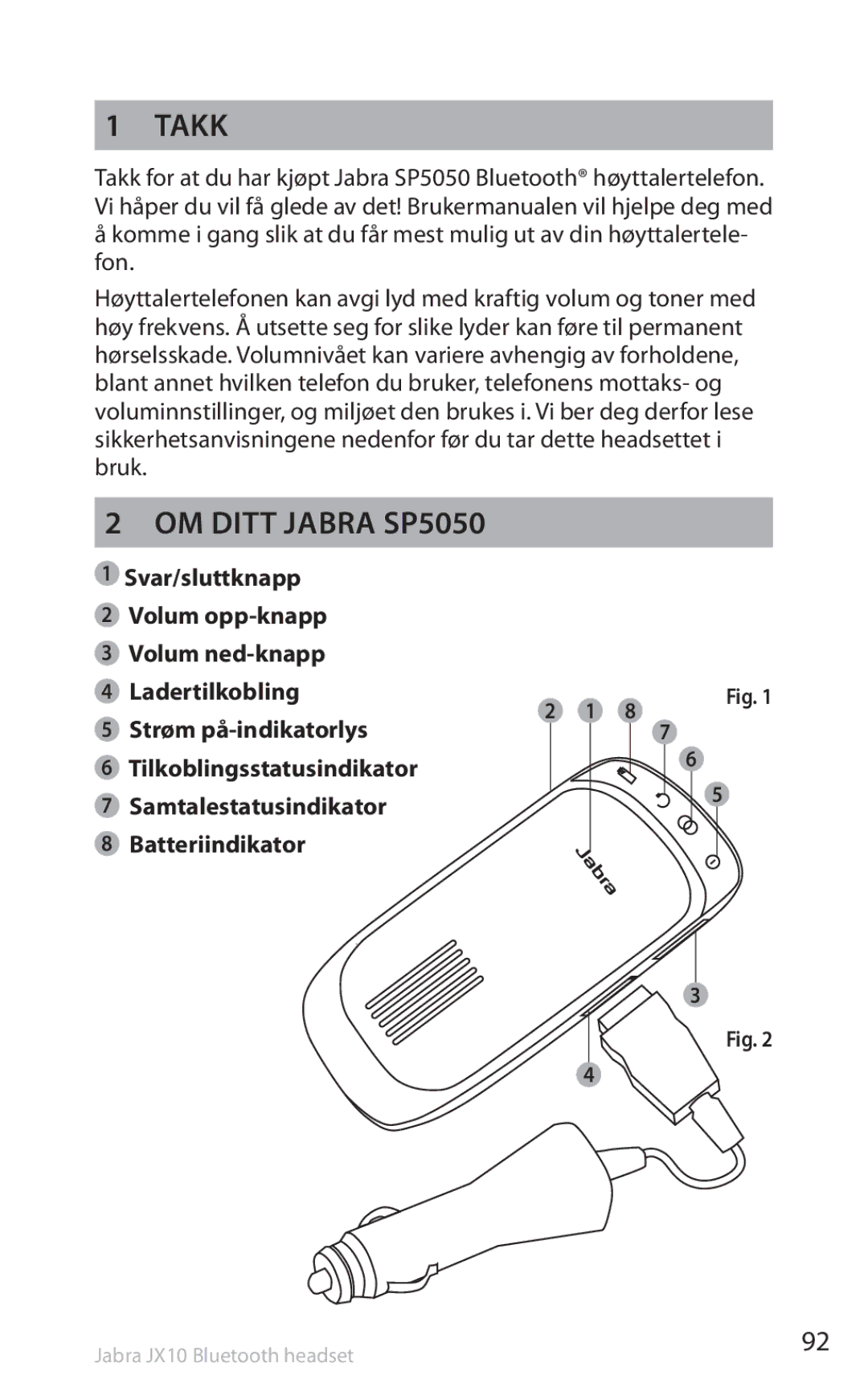 Lennox Hearth manual Takk, Om ditt Jabra SP5050 