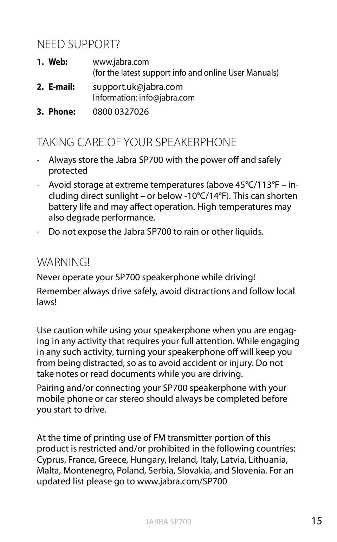 Lennox Hearth SP700 user manual Need support?, Taking care of your Speakerphone 