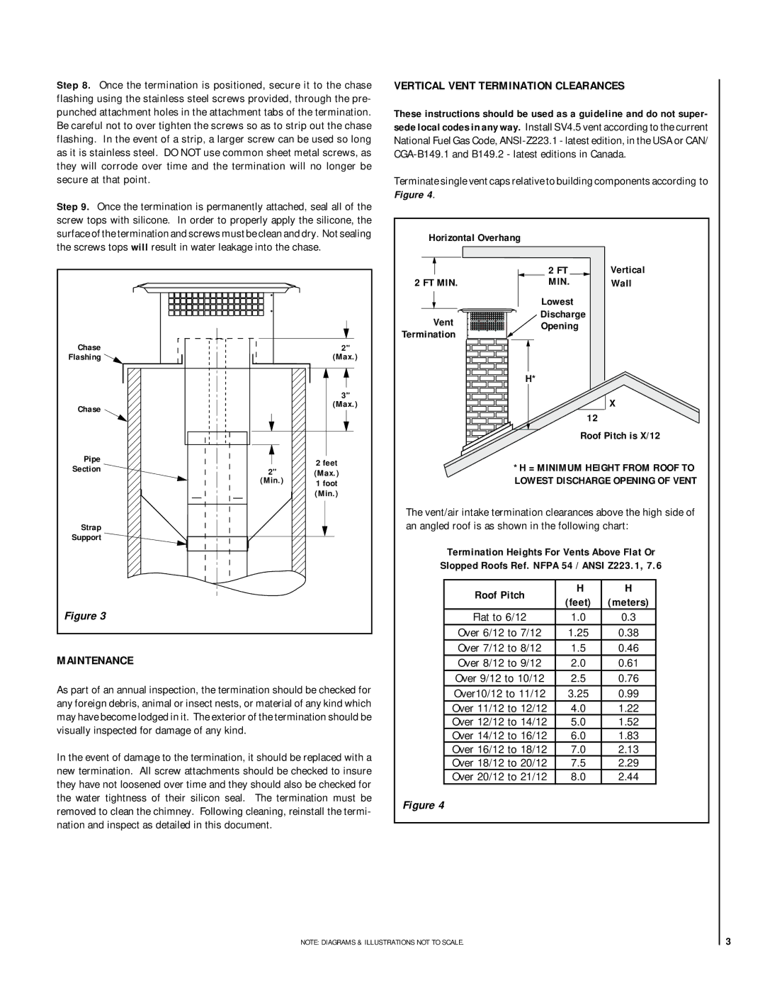 Lennox Hearth SV8CTS series, SV4.5CTS Series instruction sheet Vertical Vent Termination Clearances, Maintenance 