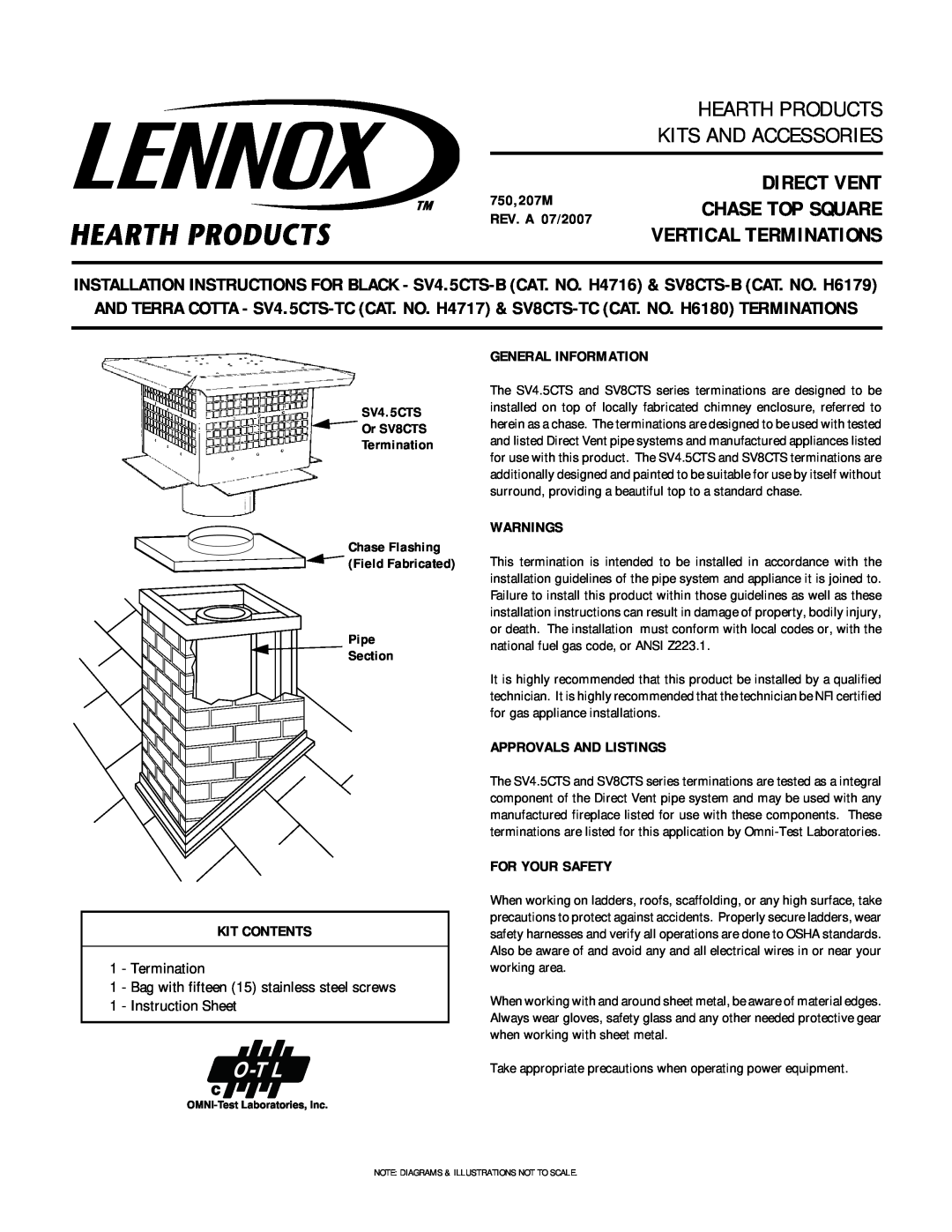 Lennox Hearth SV8CTS series instruction sheet 750,207M REV. A 07/2007, SV4.5CTS Or SV8CTS Termination, General Information 