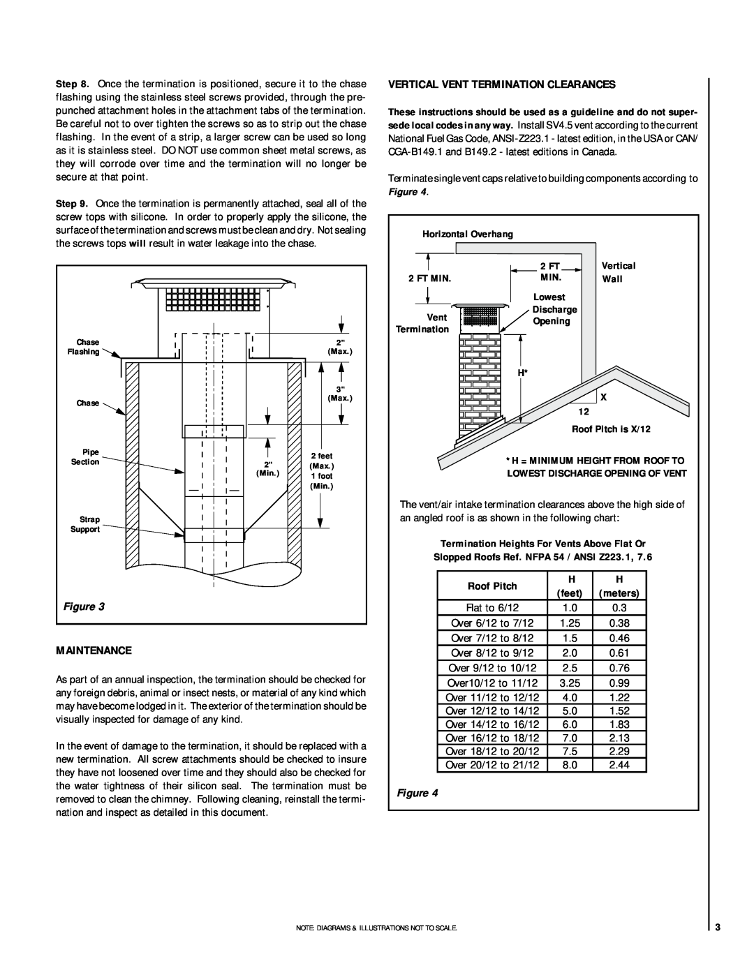 Lennox Hearth SV8CTS series, SV4.5CTS Series instruction sheet Vertical Vent Termination Clearances, feet 