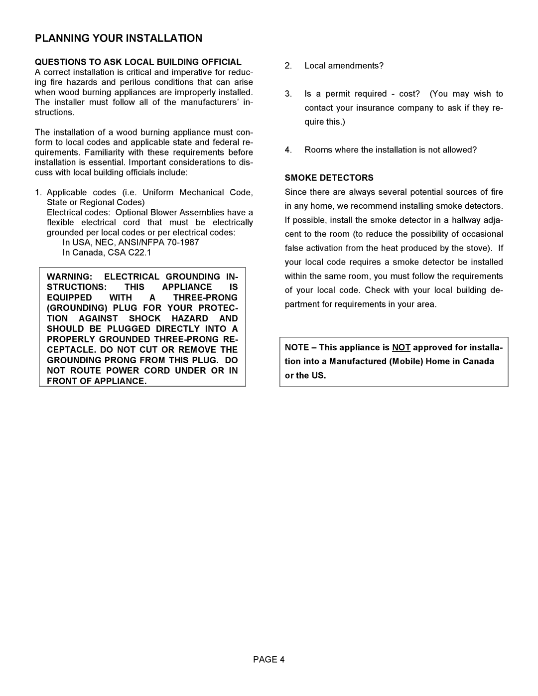 Lennox Hearth T150C operation manual Planning Your Installation, Questions to ASK Local Building Official, Smoke Detectors 