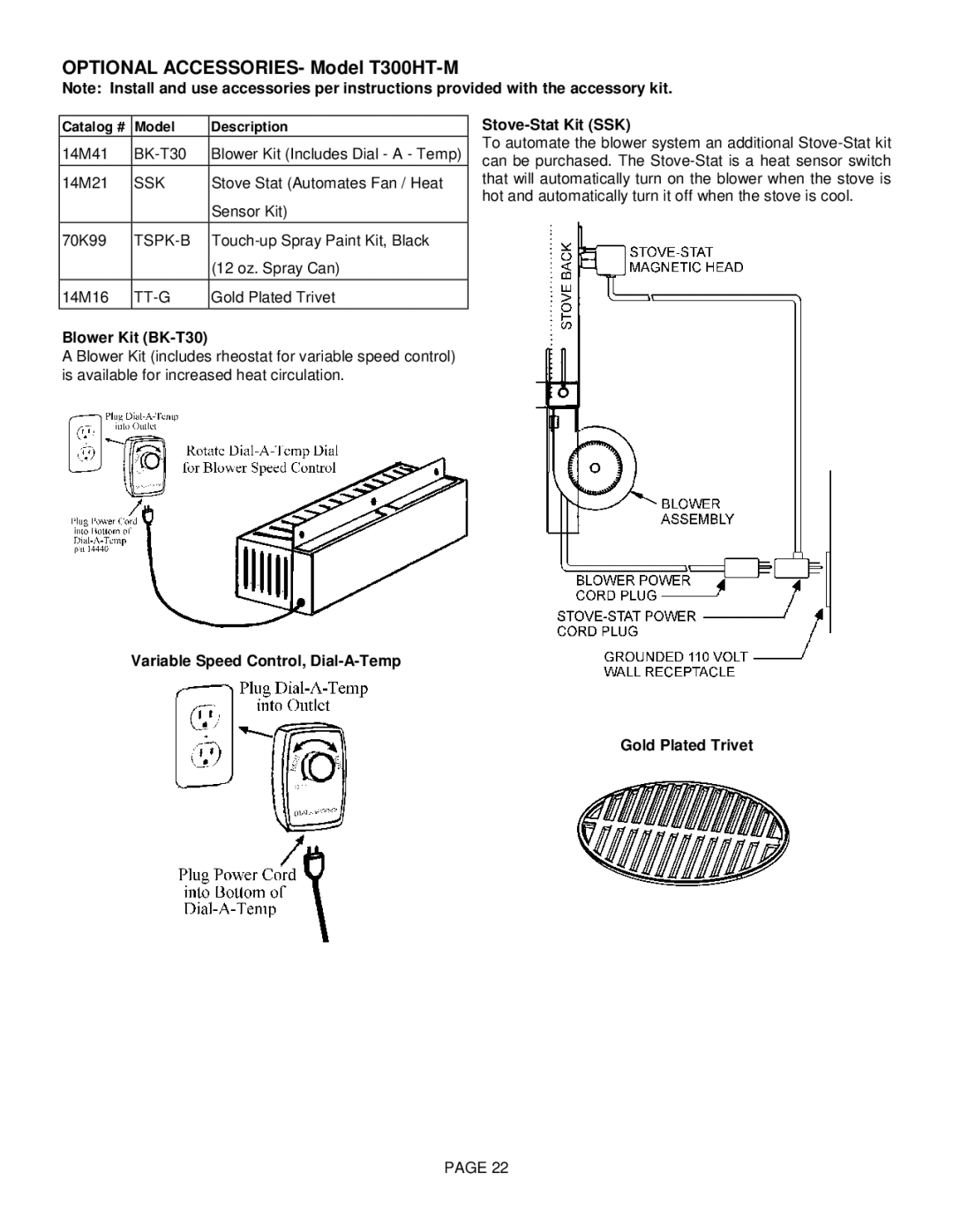 Lennox Hearth manual Optional ACCESSORIES- Model T300HT-M 