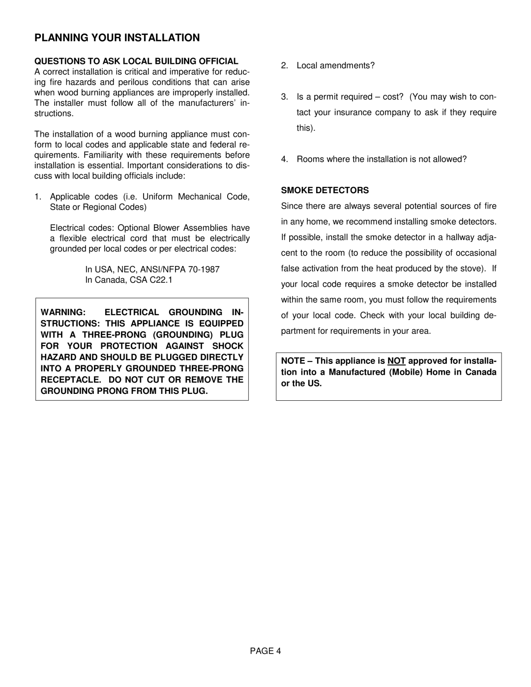 Lennox Hearth T300HT manual Planning Your Installation, Questions to ASK Local Building Official, Smoke Detectors 