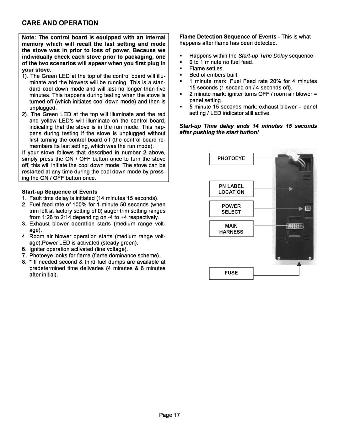 Lennox Hearth T300P operation manual Care And Operation, Start-upSequence of Events 