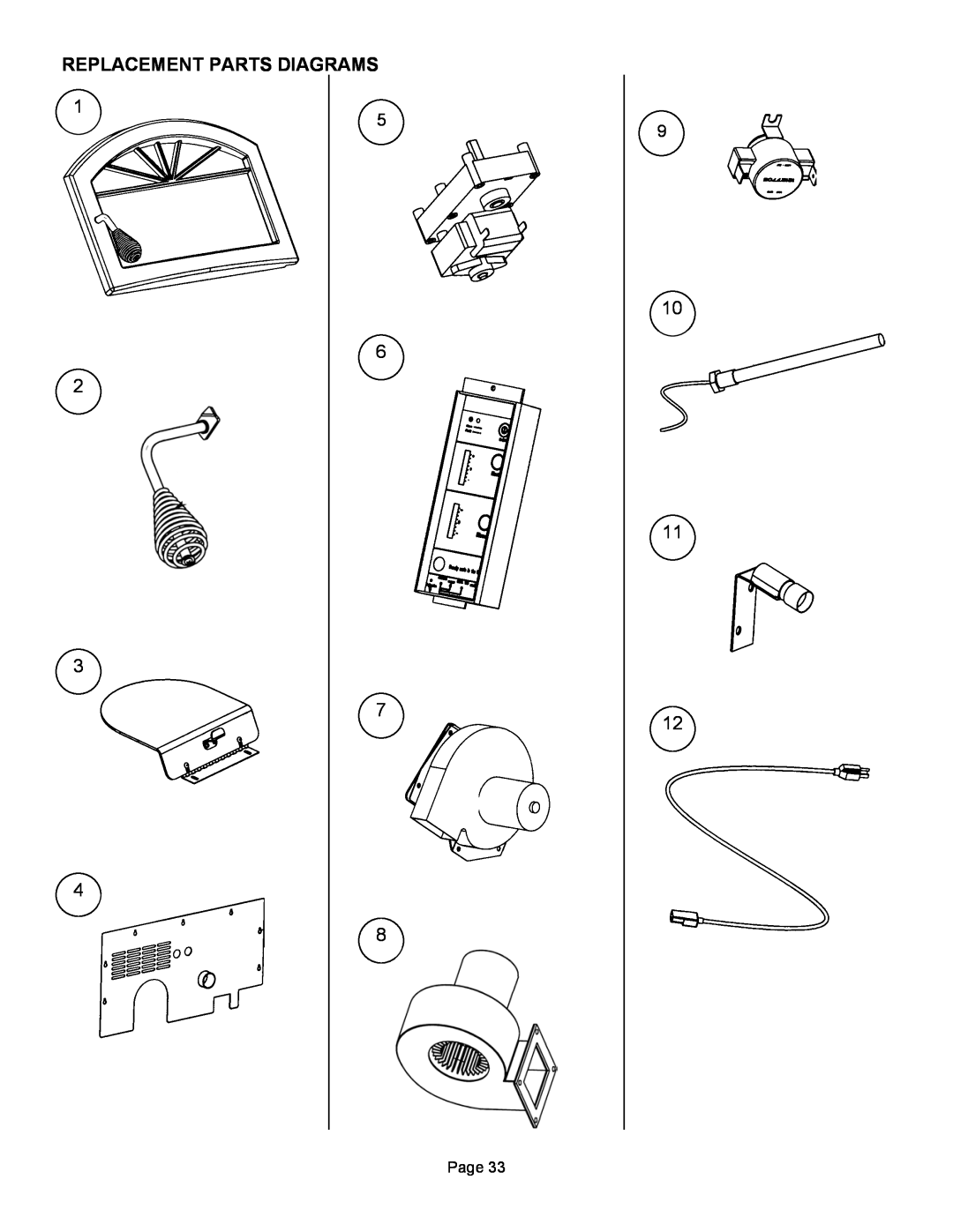 Lennox Hearth T300P operation manual Replacement Parts Diagrams, Page 