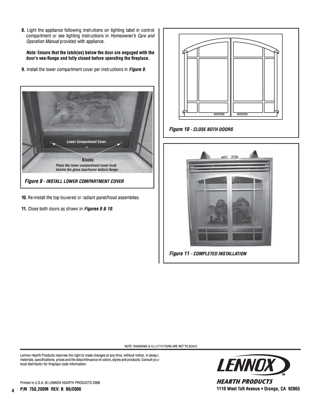 Lennox Hearth TAPD45C, TAPD35C Knobs, Install Lower Compartment Cover, Completed Installation, P/N 750,200M REV. B 06/2006 