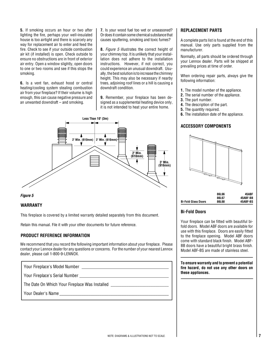 Lennox Hearth TM-4500 Replacement Parts, Warranty, Product Reference Information, Accessory Components, Bi-Fold Doors 