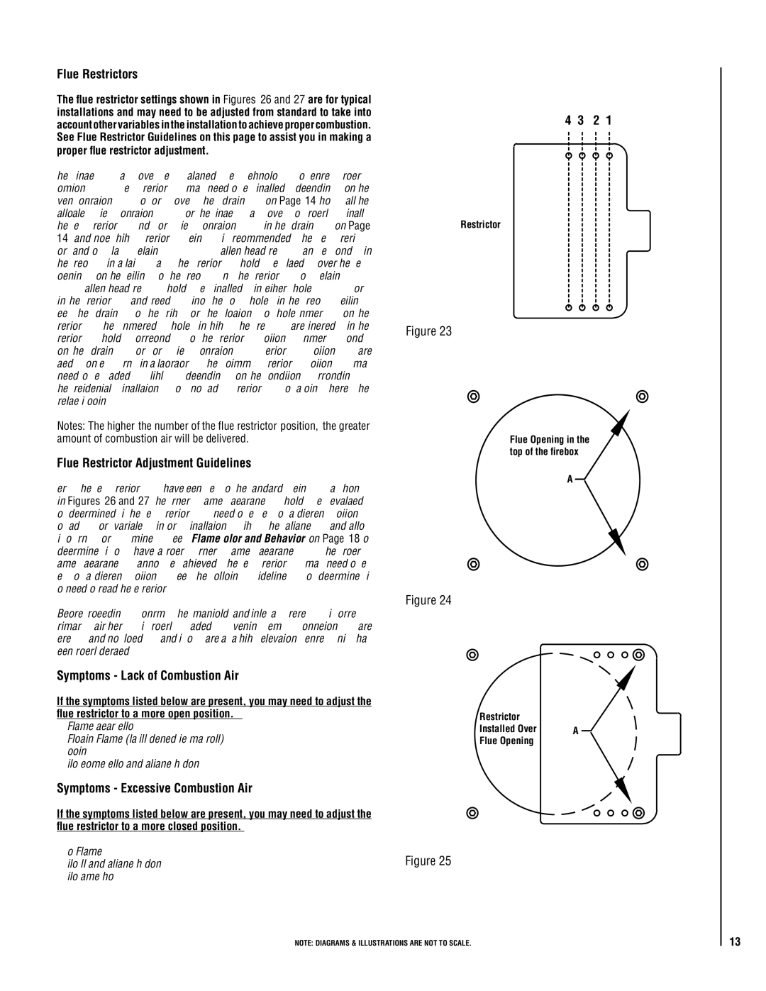 Lennox Hearth VIN operation manual Flue Restrictor Adjustment Guidelines, Symptoms Lack of Combustion Air 