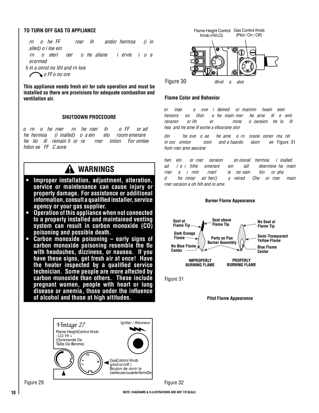 Lennox Hearth VIN To Turn OFF GAS to Appliance, Shutdown Procedure, Burner Flame Appearance, Pilot Flame Appearance 