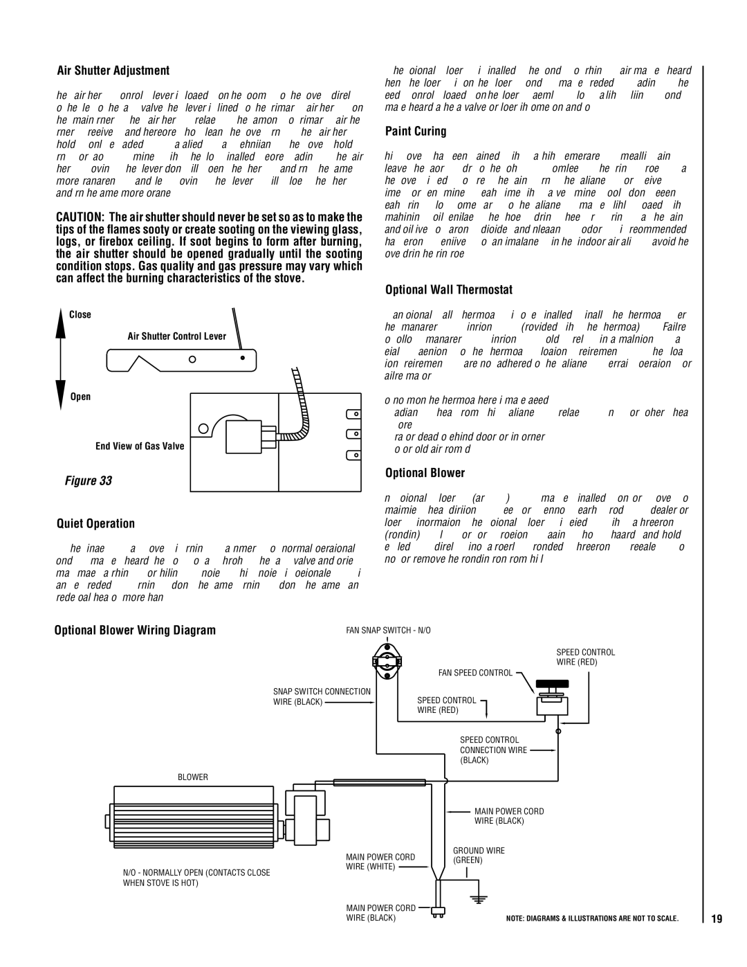 Lennox Hearth VIN Optional Blower Wiring Diagram, Close Air Shutter Control Lever Open End View of Gas Valve 