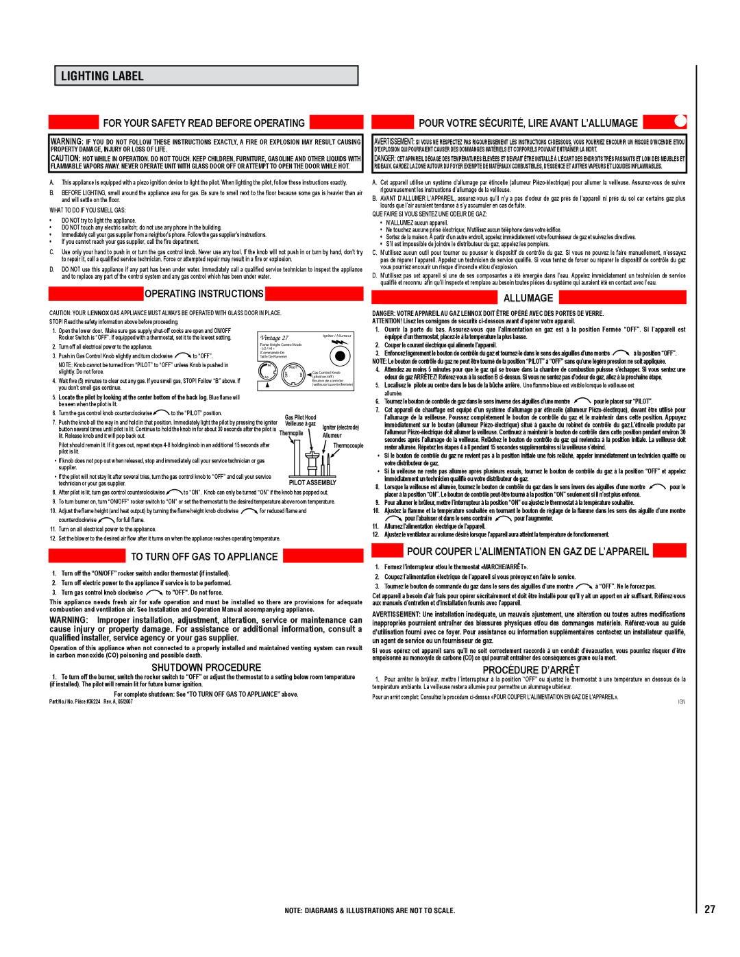 Lennox Hearth VIN operation manual Operating Instructions 