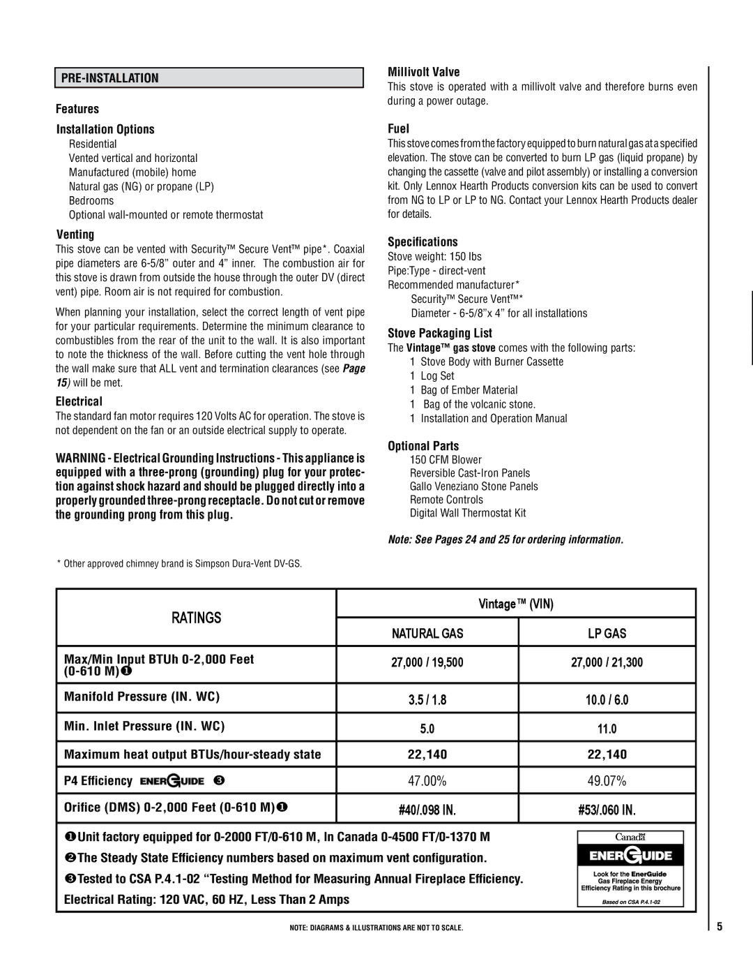 Lennox Hearth VIN operation manual Pre-Installation 