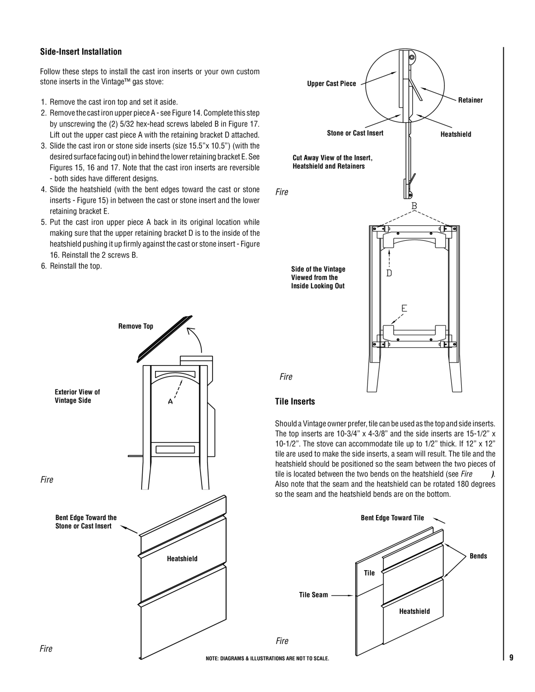 Lennox Hearth VIN operation manual Side-Insert Installation, Tile Inserts 