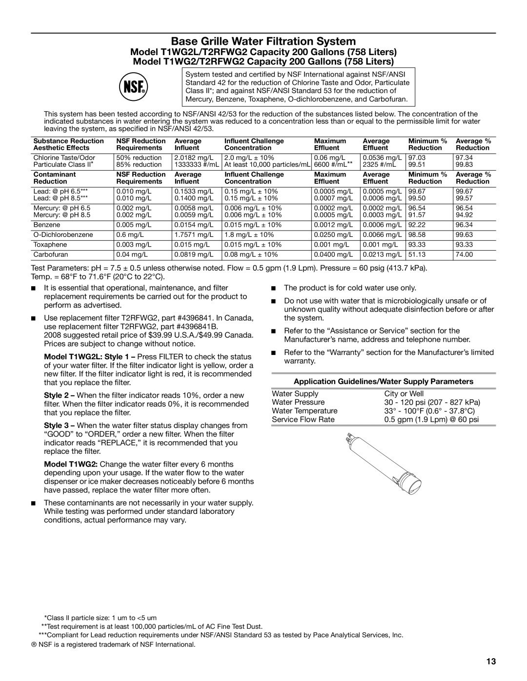 Lennox Hearth W10167098A installation instructions Base Grille Water Filtration System 