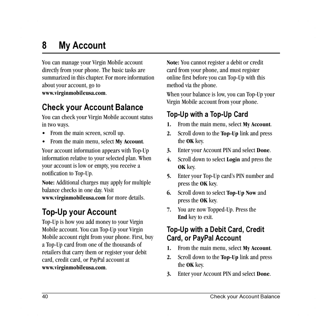 Lennox Hearth X-TC manual My Account, Check your Account Balance, Top-Up your Account, Top-Up with a Top-Up Card 