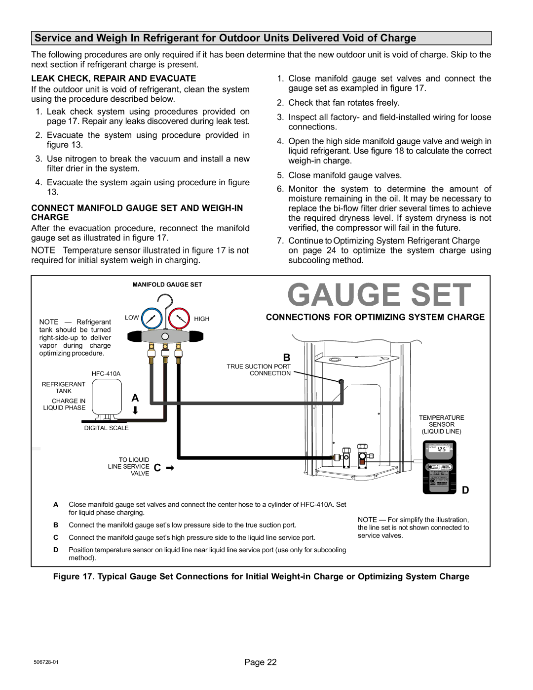 Lennox International Inc 06/11 50672801 Leak CHECK, Repair and Evacuate, Connect Manifold Gauge SET and WEIGH−IN Charge 