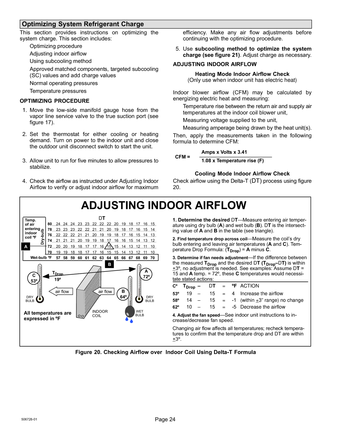 Lennox International Inc 06/11 50672801 Optimizing System Refrigerant Charge, Optimizing Procedure, Cfm =, Action 