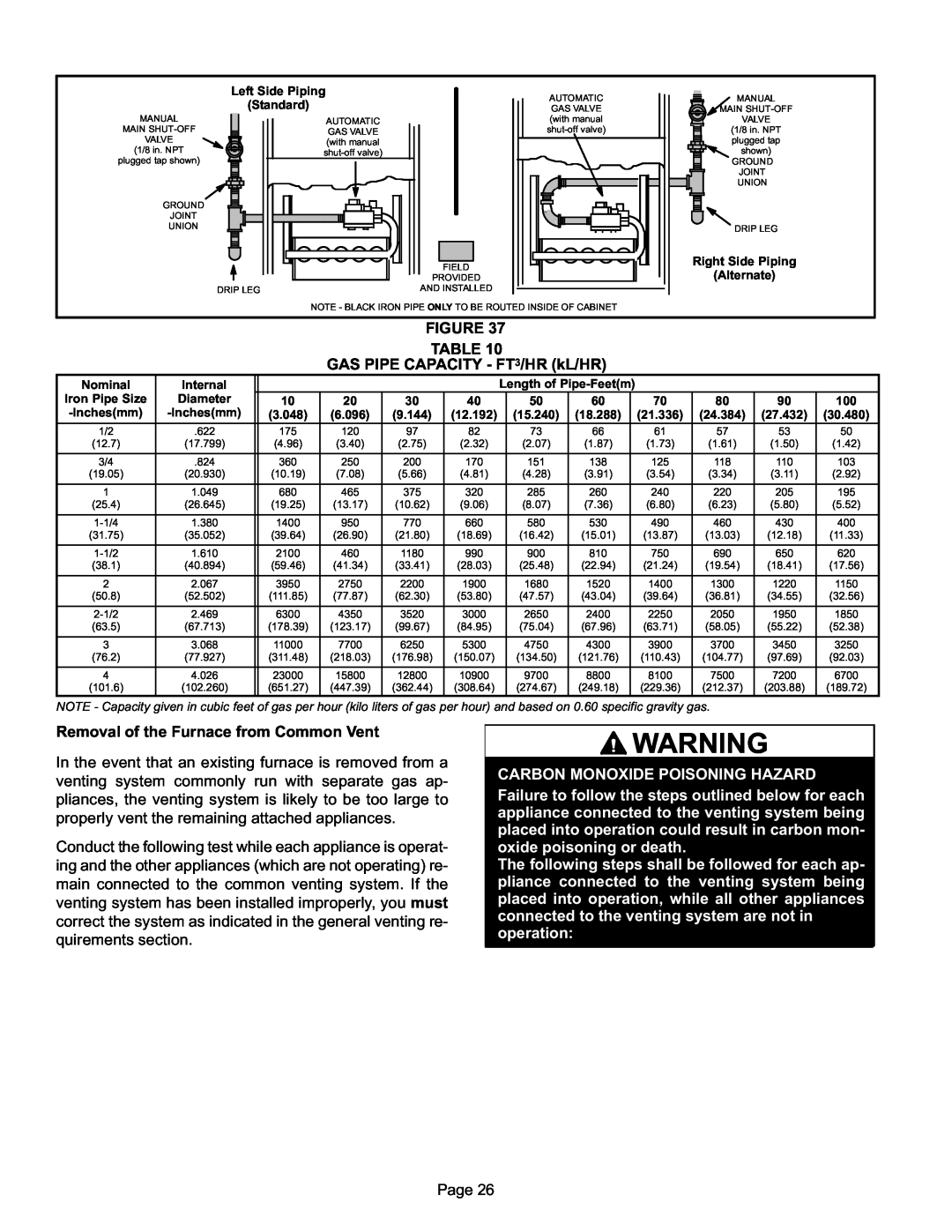 Lennox International Inc 090V36C, 070V36B, 110V60C, 090V60C installation instructions Carbon Monoxide Poisoning Hazard 