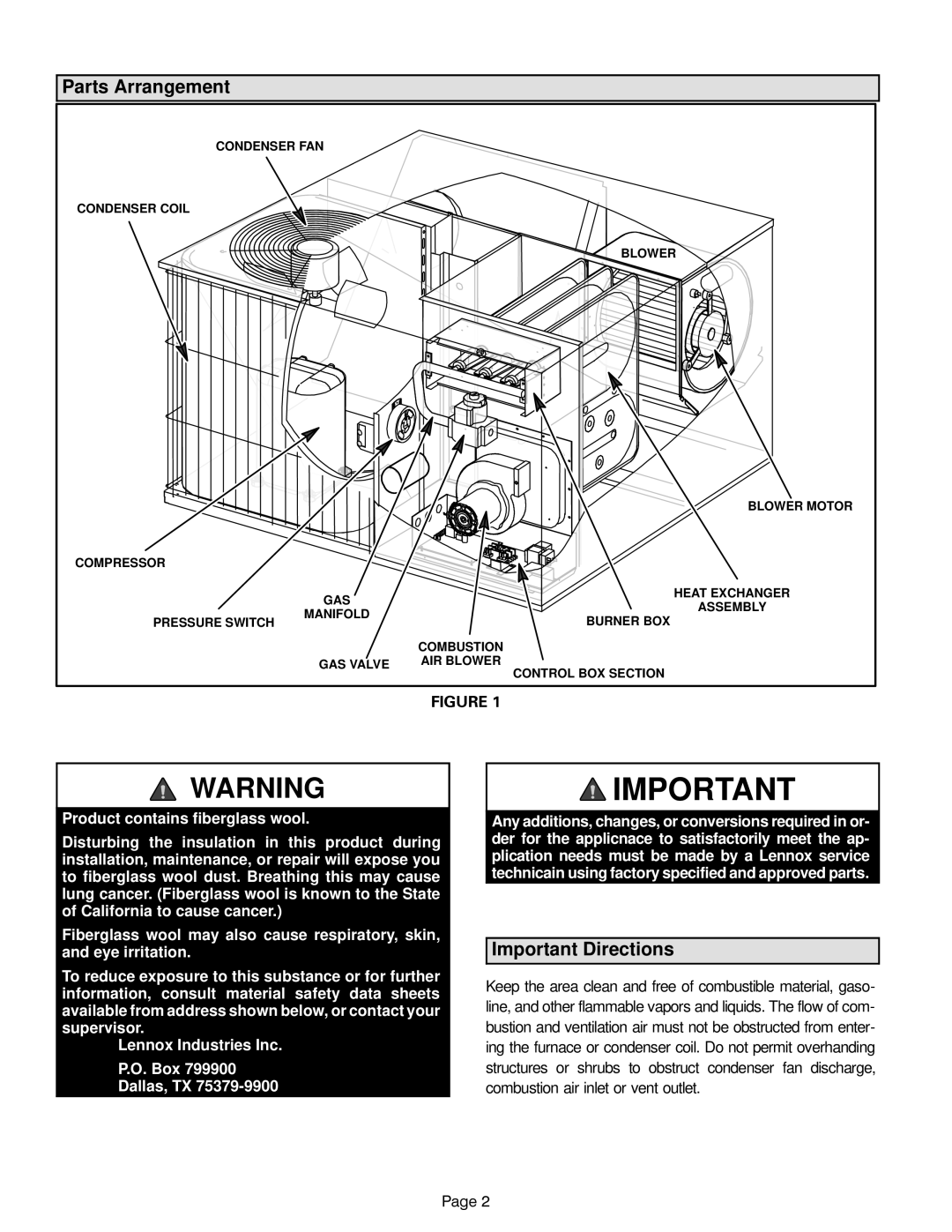 Lennox International Inc 10GCS, 12GCS manual Parts Arrangement, Important Directions 