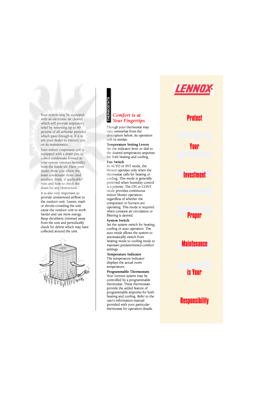Lennox International Inc 11 owner manual Comfort is at Your Fingertips, Protect Your Investment Proper Maintenance 