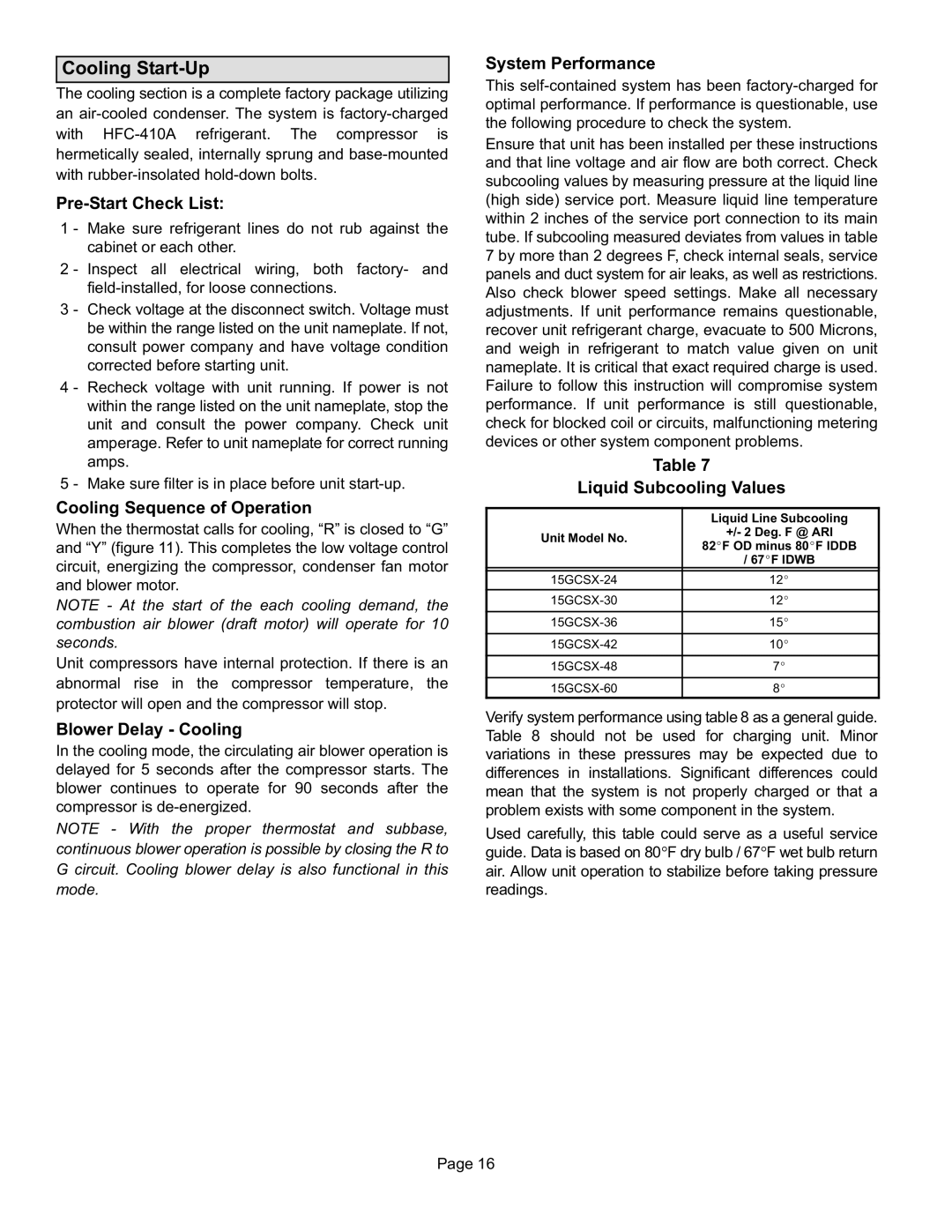 Lennox International Inc 15GCSX, Gas Packaged Units installation instructions Cooling Start−Up 