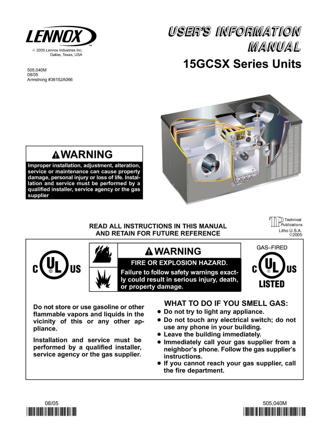 Lennox International Inc Lennox Unit manual 15GCSX Series Units 