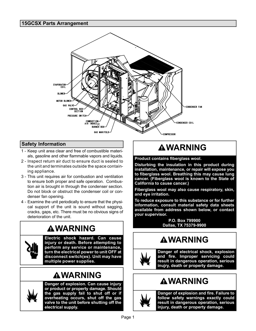 Lennox International Inc Lennox Unit manual 15GCSX Parts Arrangement Safety Information 