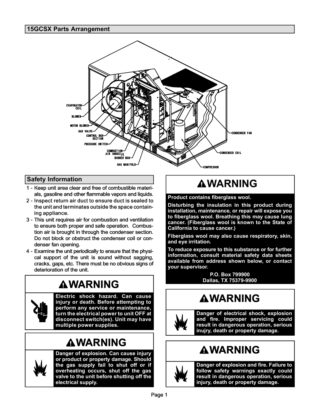 Lennox International Inc Lennox Unit manual 15GCSX Parts Arrangement, Safety Information 