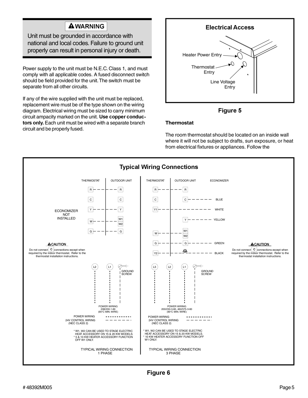 Lennox International Inc (2/4)SA13 warranty Electrical Access, Typical Wiring Connections, Thermostat 