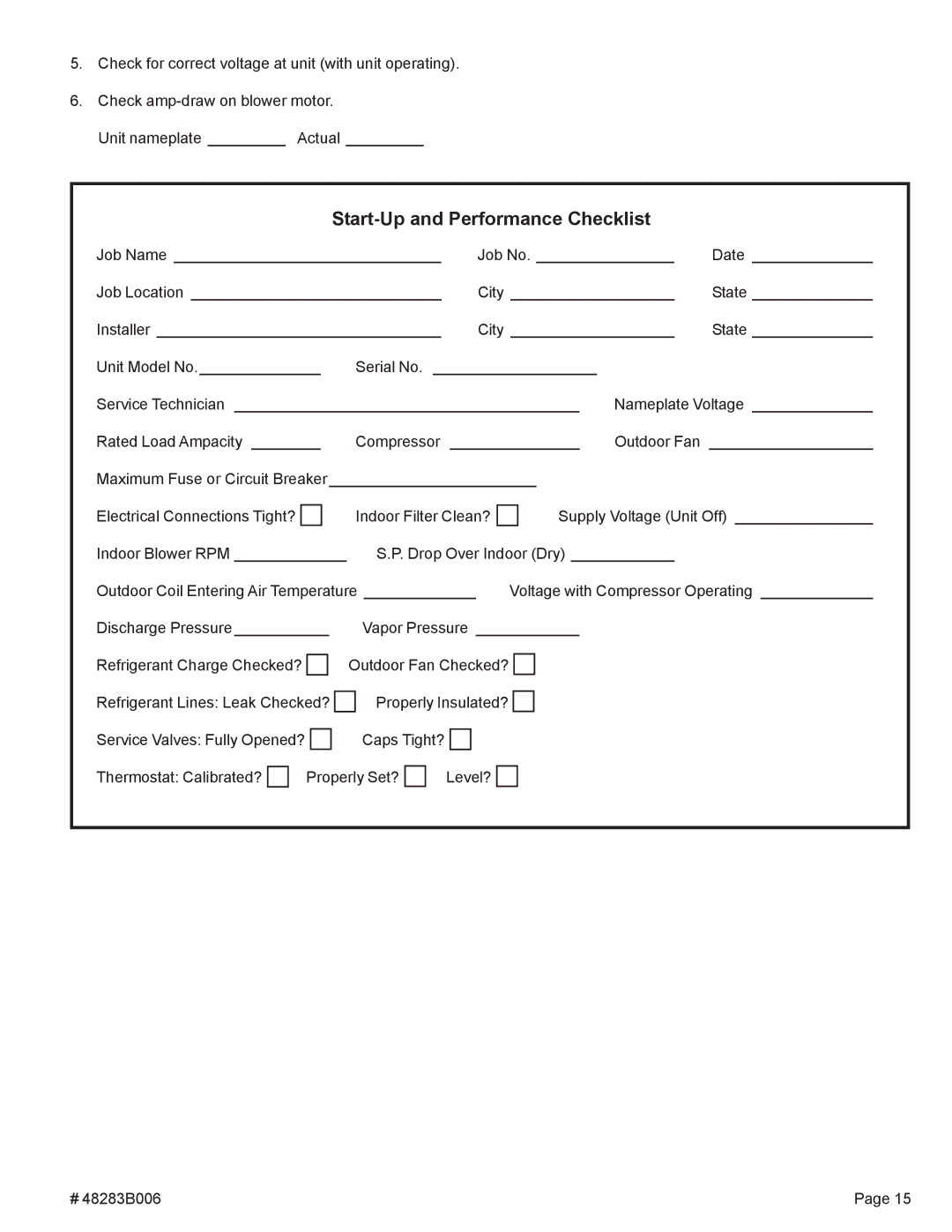 Lennox International Inc 2SCU13 warranty Start-Up and Performance Checklist 