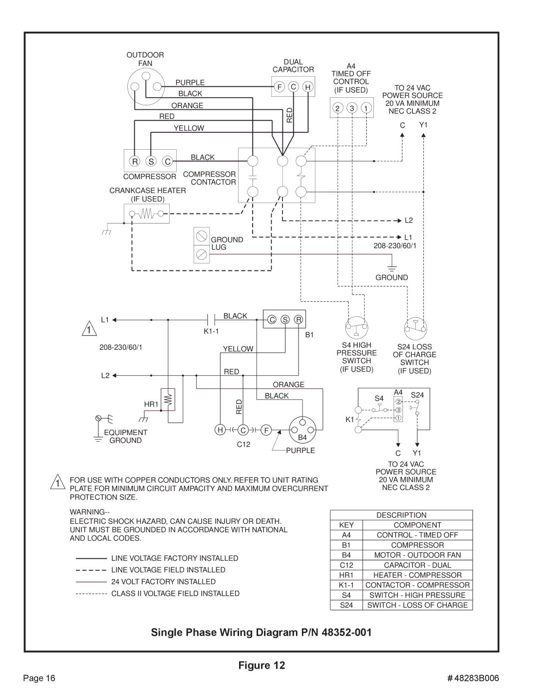 Lennox International Inc 2SCU13 warranty Single Phase Wiring Diagram P/N 