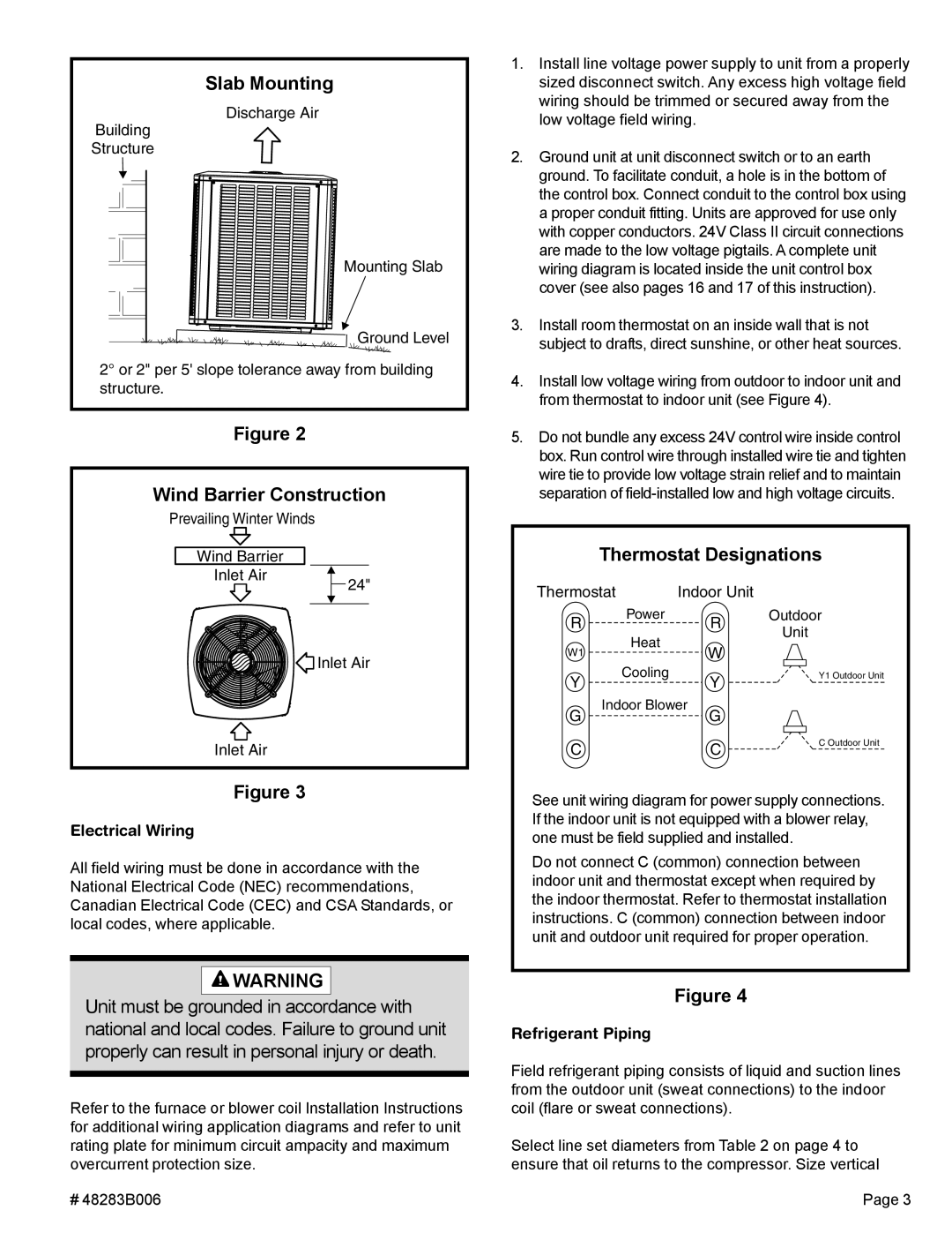 Lennox International Inc 2SCU13 Slab Mounting, Wind Barrier Construction, Thermostat Designations, Electrical Wiring 