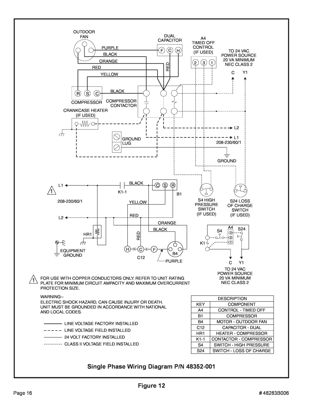 Lennox International Inc 2SCU13 warranty Single Phase Wiring Diagram P/N Figure 