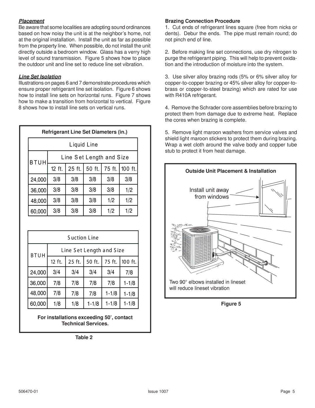 Lennox International Inc 4HP18LT manual Placement, Line Set Isolation, Refrigerant Line Set Diameters 