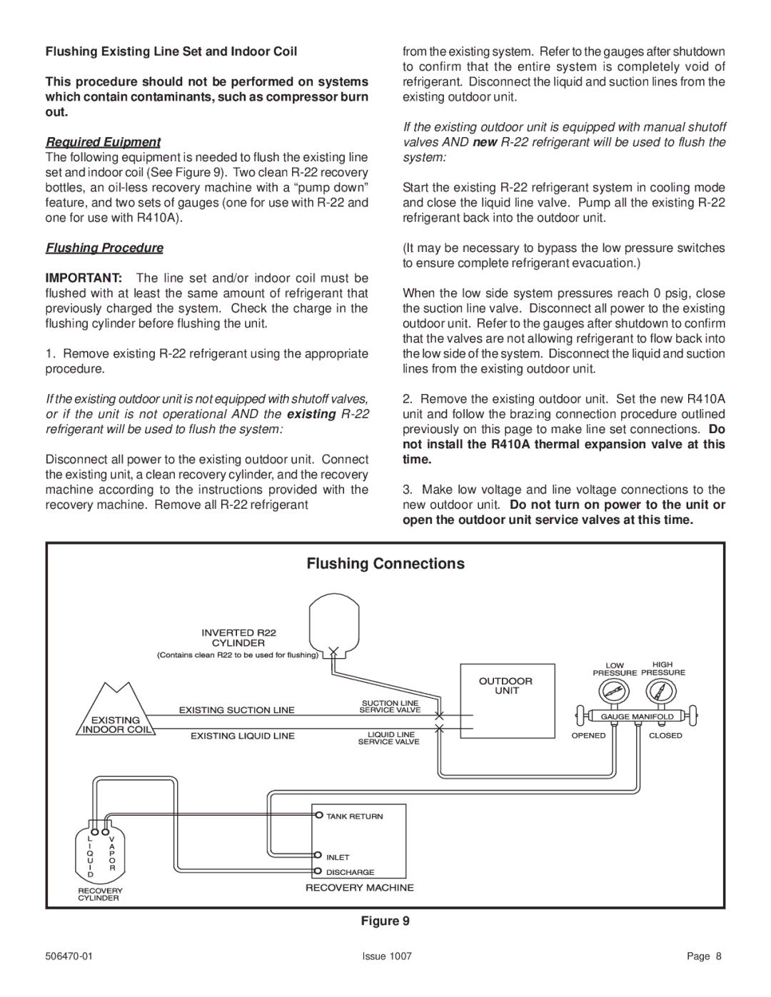 Lennox International Inc 4HP18LT manual Required Euipment, Flushing Procedure 