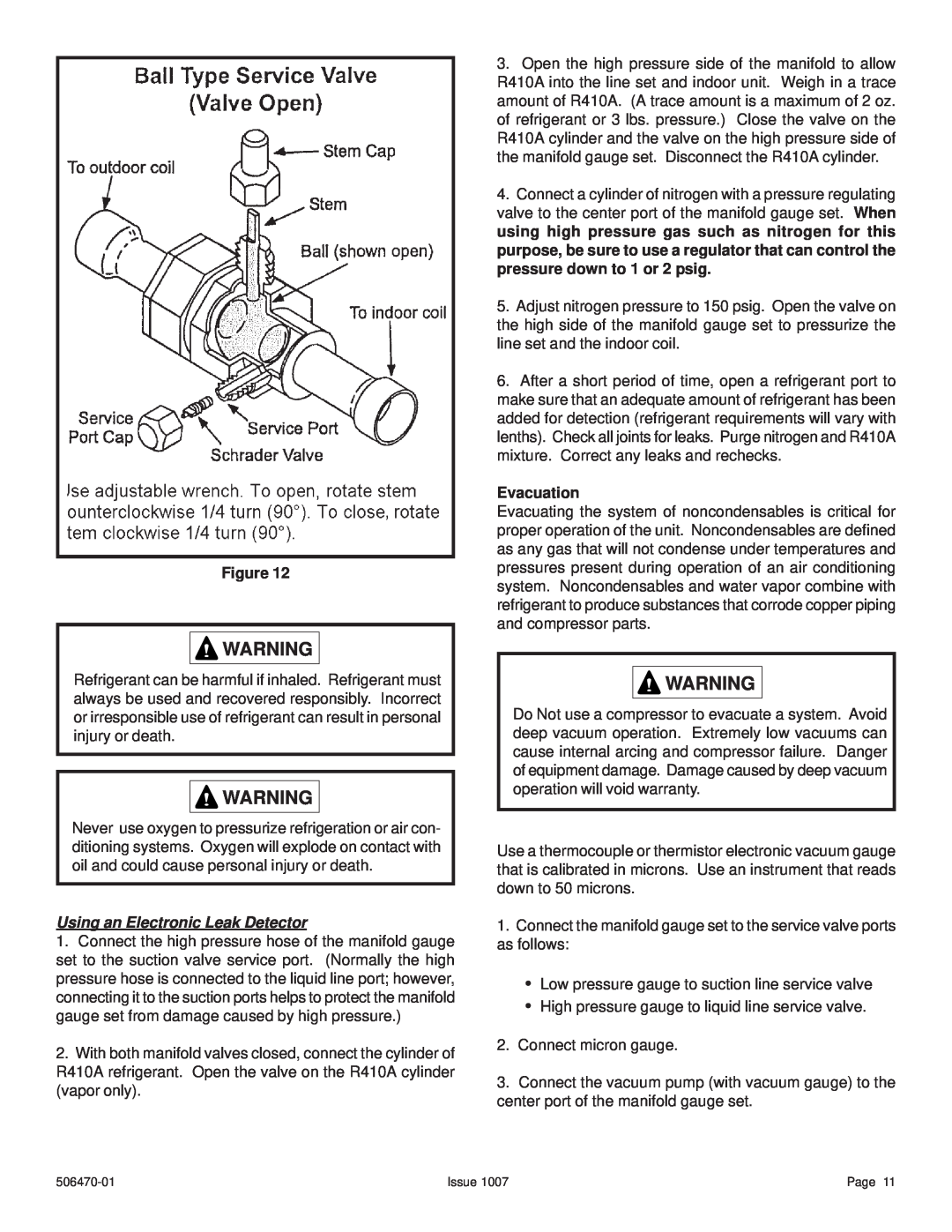 Lennox International Inc 4HP18LT manual Using an Electronic Leak Detector, Evacuation 
