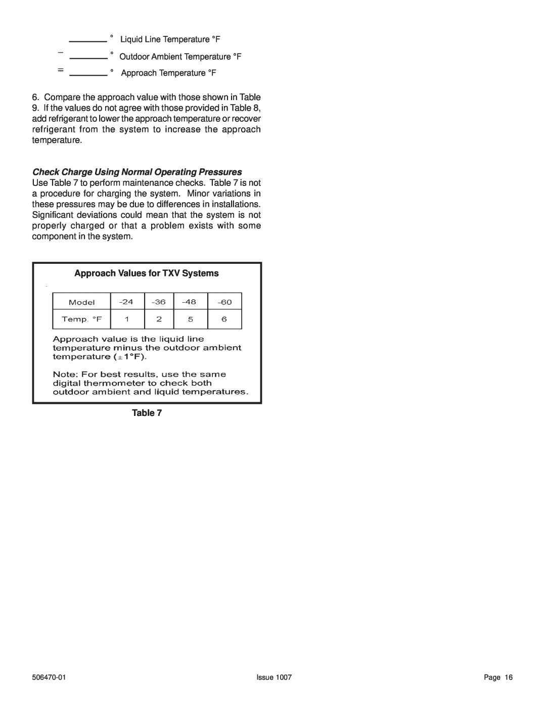 Lennox International Inc 4HP18LT manual Approach Values for TXV Systems Table 