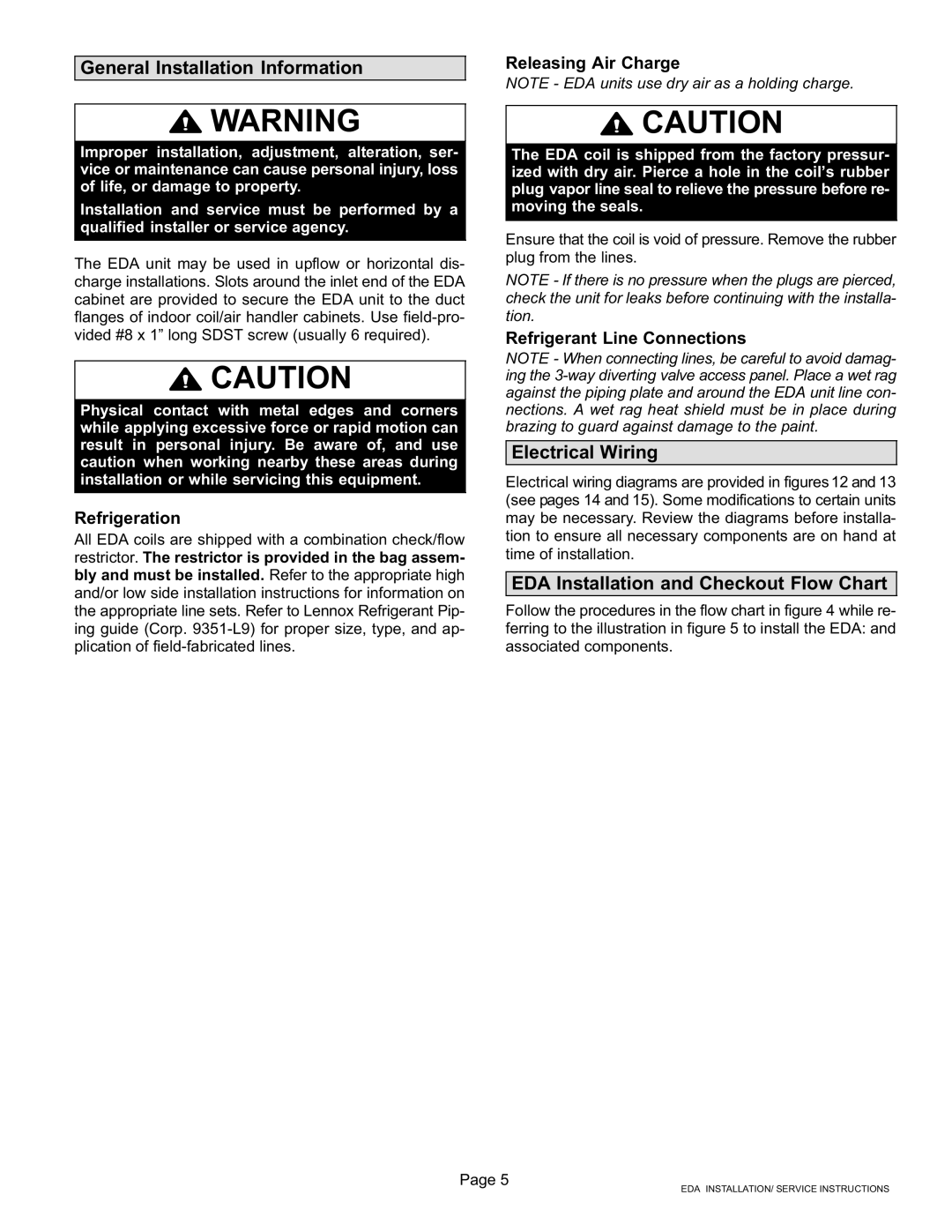 Lennox International Inc 021 General Installation Information, Electrical Wiring, EDA Installation and Checkout Flow Chart 