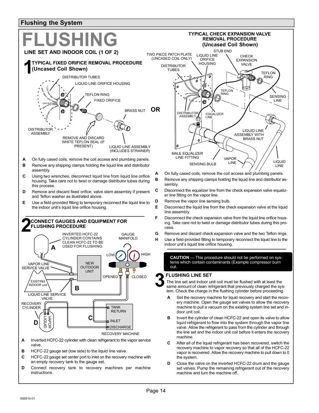 Lennox International Inc 506510-01 Flushing the System, Uncased Coil Shown, Line SET and Indoor Coil 1 